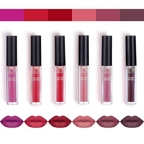Luckyfine 6 Piezas Lápiz Labial Líquido Mate de Larga Duración Kit de Pintalabios Impermeable Resistente al Agua Lápiz Labial de Maquillaje