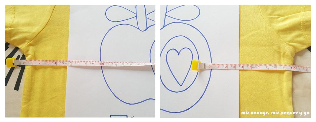 mis nancys, mis peques y yo, tutorial como personalizar camisetas, aplique de manzana, centrar plantilla
