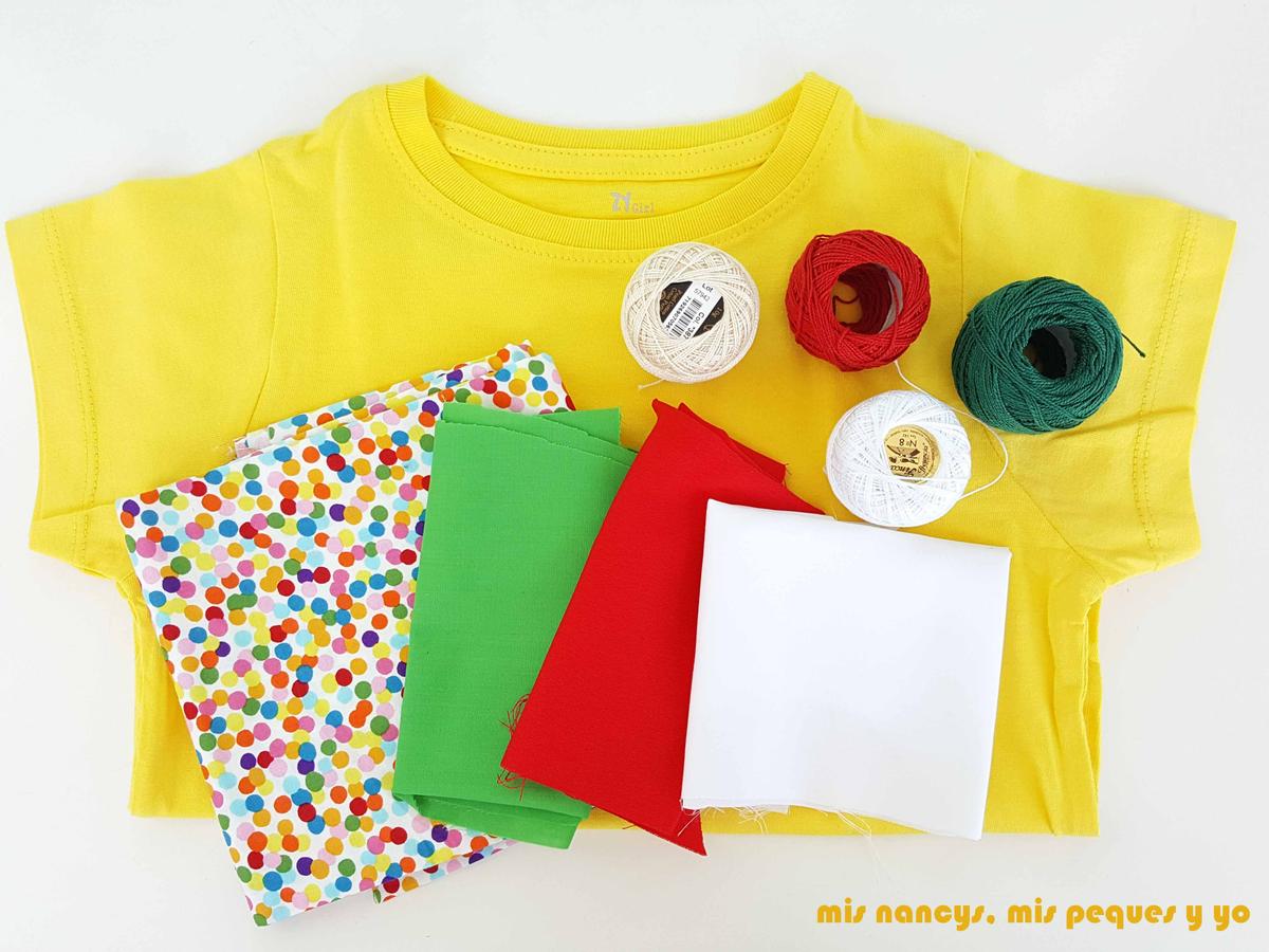 mis nancys, mis peques y yo, tutorial como personalizar camisetas, aplique de manzana, materiales