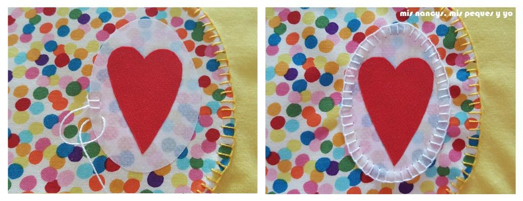 mis nancys, mis peques y yo, tutorial como personalizar camisetas, aplique de manzana, coser punto feston pieza interior