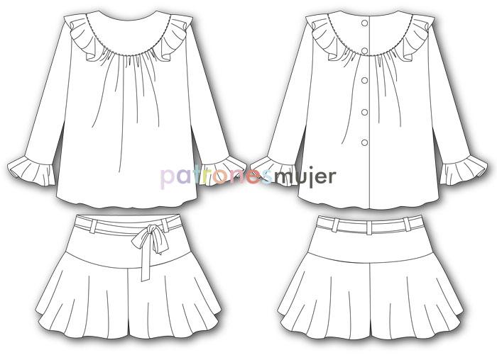 conjunto de falda pantalón y blusa