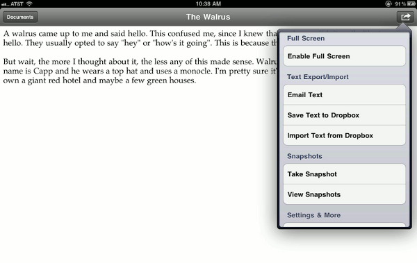 Composiciones: Un editor de texto mínimo con función de instantánea