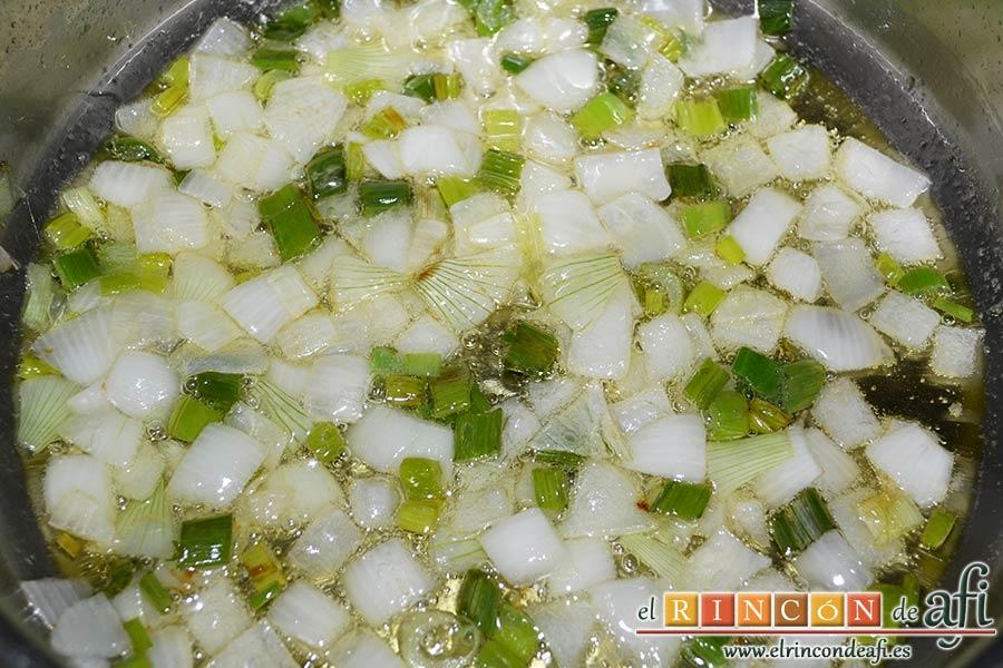 Empanado de cerdo con salsa de champiñones, echarla a un caldero con aceite de oliva y pochar