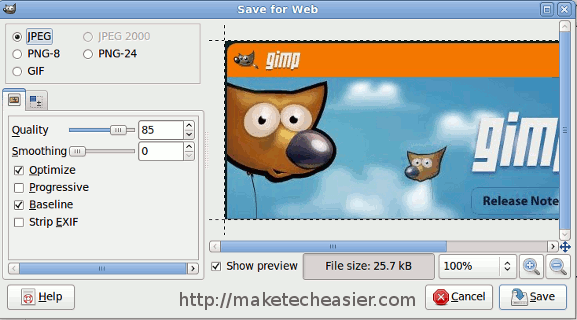 Cómo habilitar la función Guardar para Web de Photoshop en GIMP