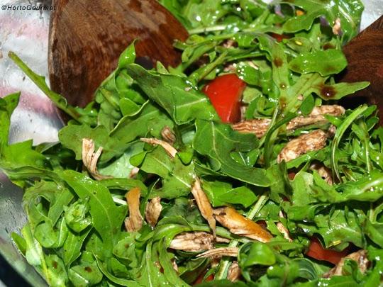 Ensalada de rúcula con tomate y pollo