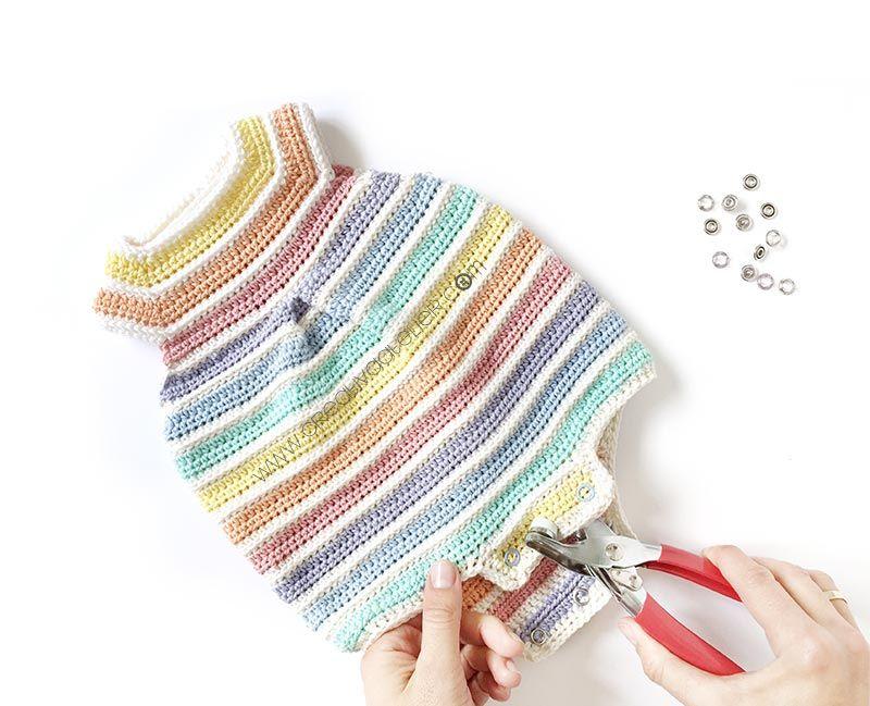 Cómo hacer un pelele de crochet Arcoíris DIY- Tutorial y Patrón