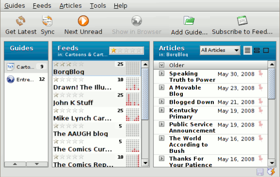 Comparación de tres lectores de RSS de Linux