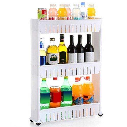 Yahee 3 Niveles Estantes Deslice hacia fuera Torre de Almacenamiento Plegable Rolling Castor Cocina Trolley Spice Rack 72 cm x 55 cm x 13 cm