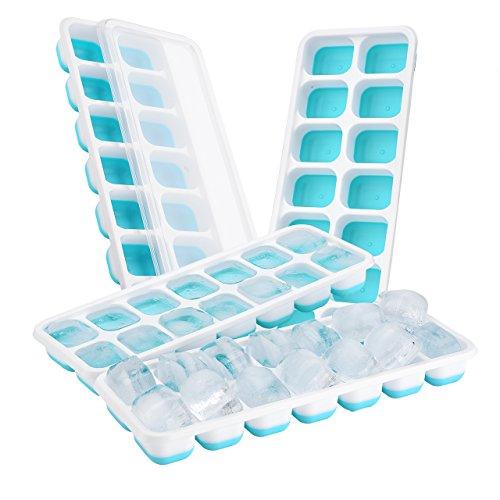TOPELEK Bandeja de Hielo,PP+TPE Moldes para Cubitos de Hielo,14 Bandeja para Cubitos de Hielo con Tapa,Certificado LFGB/FDA,sin BPA, Congelarse Alimentos para Bebés,Cola,Cócteles,Whisky(Azul)