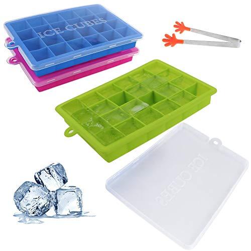 TedGem Bandejas para Hielo Silicona, Juego de 3 cubiteras, Alimentos Grado Silicona moldes sin BPA, cuadrados pequeños Caja de Hielo para Agua, Cóctel y Otras Bebidas