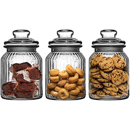 Get Goods Juego de 3 – 990 ML Nuevo Adornado Cristal Estriado té café y azúcar para Galletas tarros de Cristal