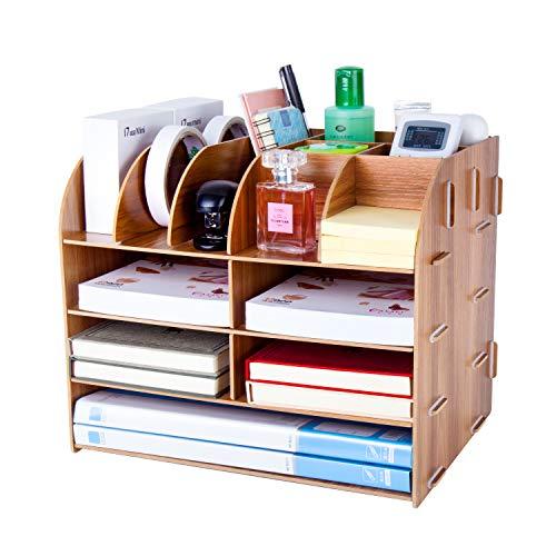 Organizador de Escritorio Madera, Lesfit Diseño Simple y Moderno Organizador de Papeleria, Compacto Organizador Sobremesa para Suministros de Oficina