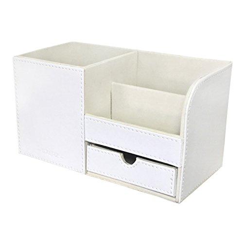 Exerz EX7078 Premium Grande Organizador de Escritorio de Cuero sintético/Organizador de Oficina/Portalápices/Sistema de Escritorio/Organizador Multifuncional - Blanco