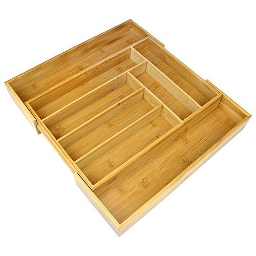 Maison & White Bandeja de cajones de bambú extensible para cubiertos | 6-8 compartimientos ajustables | Resistente al agua | Organizador de madera