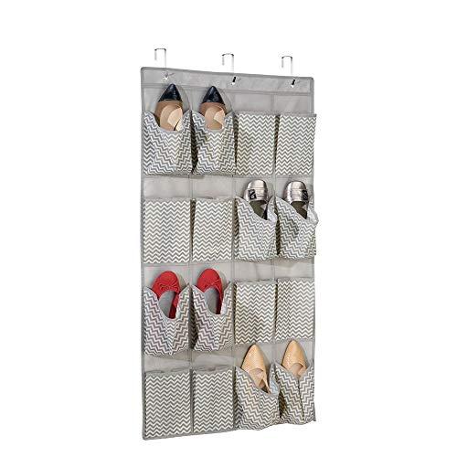 mDesign Chevron Schrank-Organizer aus Stoff für Schuhe, Sandalen, Hausschuhe, Ballerinas - zum Hängen über die Tür, 16 Taschen, Taupe/Natur