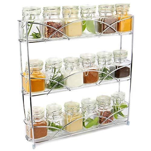 Maison & White Organizador de racks de hierbas y especias de 3 niveles | Diseño moderno antideslizante independiente | Diseño universal | Solución de almacenamiento de cocina y despensa Cromo