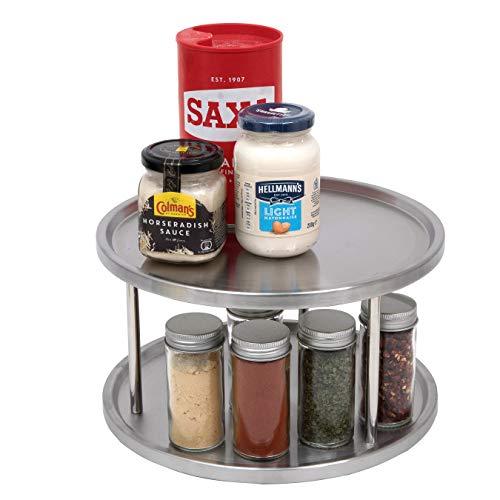 Organizador doble con plataforma giratoria de 360 grados “Premium Lazy Susan” para usar como contenedor de especias en la cocina, mueble auxiliar en el baño y bandeja de servicio en un restaurante.
