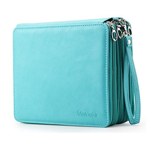 Shulaner 168 ranura la caja de lápiz - bolso de la pluma de la cremallera de la capacidad grande del cuero de la PU caja de lápiz de colores lápiz 168 Insertar estuches Azul