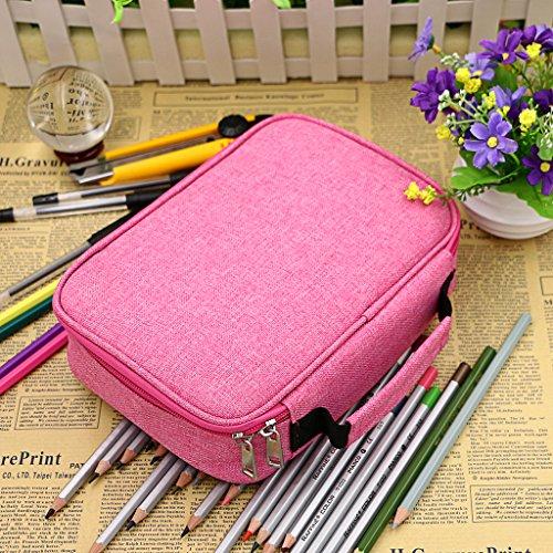 BTSKY Estuche Escolar de Lápices de Escribanía con 72 Ranuras Caja de Lápices Almacenamiento de Tela Oxford con Velcro Extraíble Compartimientos con Asa Adecuado para Escuela Dibujo Estudiantes (Rojo)