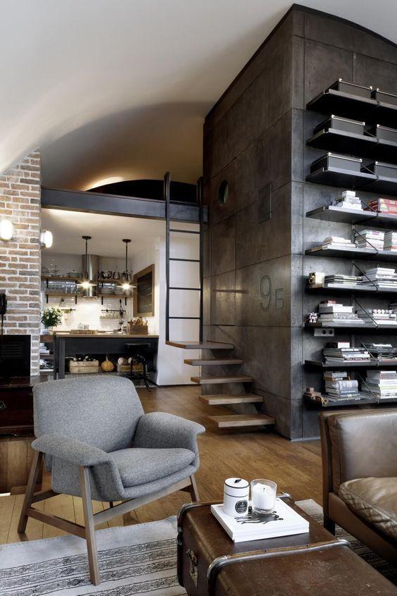 decoralinks | apartamento loft industrial - cubo revestido de hormigon en salon