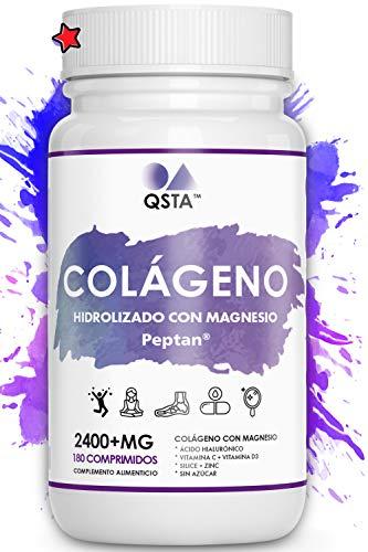 Colageno con Magnesio + Acido Hialuronico + Vitamina C + Vitamina D3 | 180 Comprimidos - Hidrolizado PEPTAN | Articulaciones, Huesos, Piel, Cabello y Previene Lesiones | 2400MG +MEDICOS