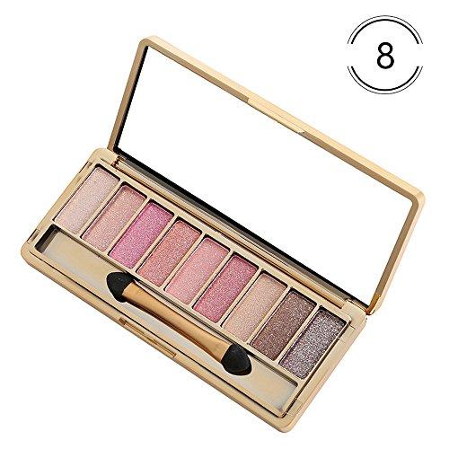 sombras brillantes, AIMEE7 9 colores Shimmer Eyeshadow Paleta de sombras de ojos & Set de pinceles cosméticos de maquillaje (sombras brillantes C)