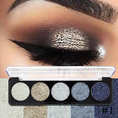 sombras de ojos brillantes, AIMEE7 5 Color Shimmer Glitter Eye Shadow Maquillaje cosmético del sombreador de ojos mate de la paleta del polvo (A)