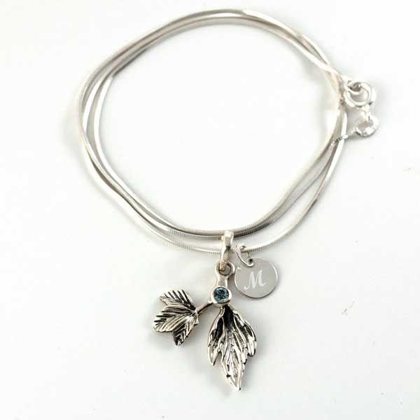 Colgante personalizado hojas azul y medalla de Hechizo de Plata joyería