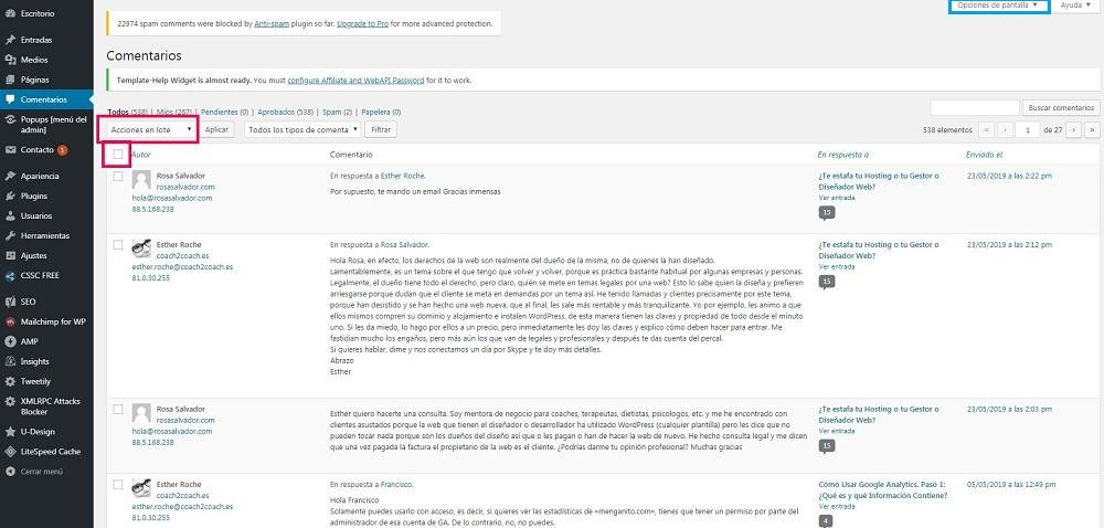 eliminar comentarios de wordpress