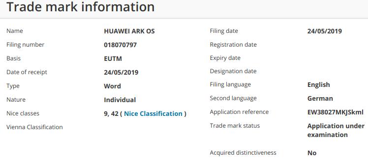 Huawei Ark OS - Marca registrada