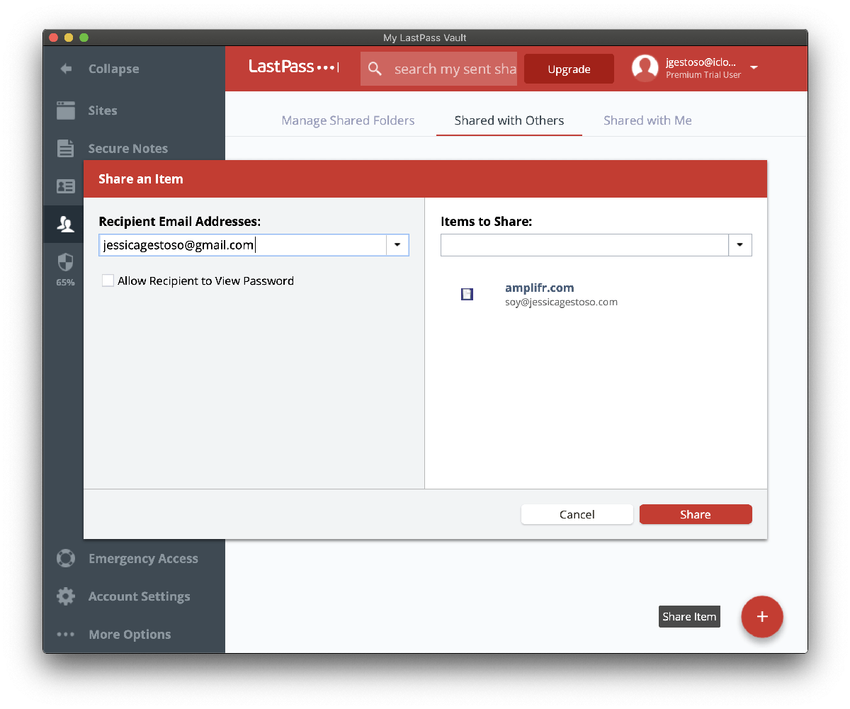 rellenar el email de la persona con la que quieres compartir el acceso
