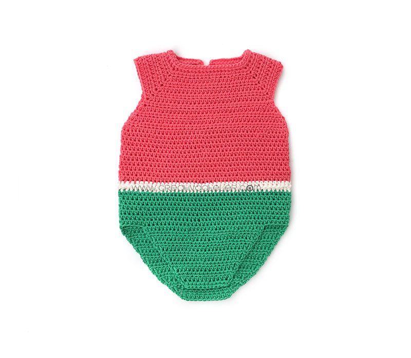 Cómo hacer un pelele de crochet Sandía DIY- Tutorial y Patrón
