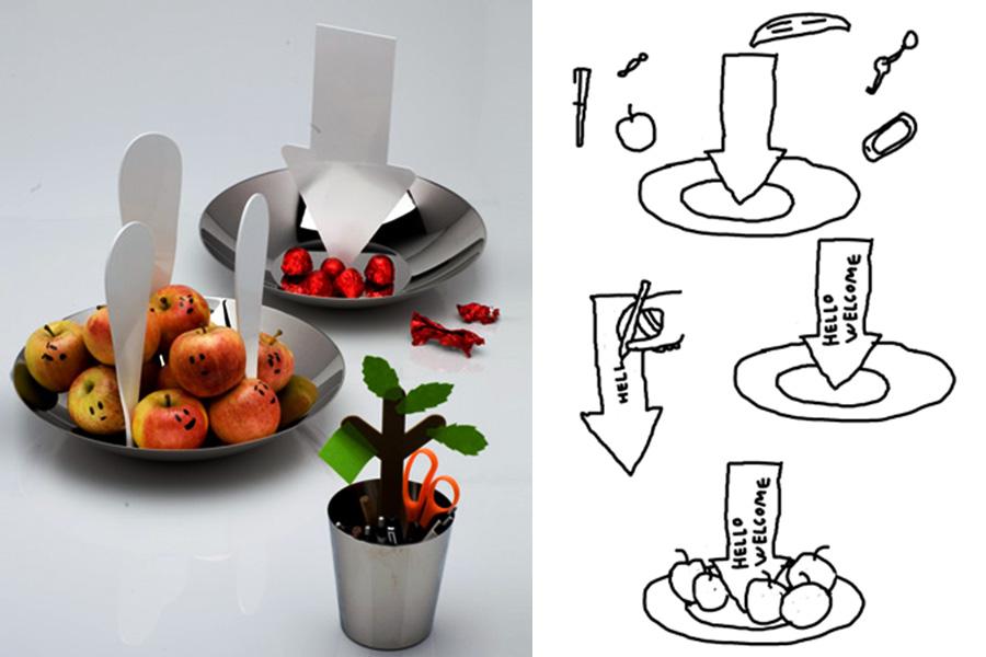 "Comunicador" (2010), de Mart&iacute; Guix&eacute;, una serie de contenedores para la marca de dise&ntilde;o Alessi , que tienen flechas y bocadillos para que el usuario escriba mensajes.