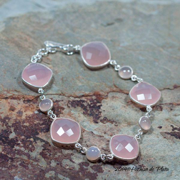 Pulsera de plata con cuarzo rosa de Hechizo de Plata Joyería
