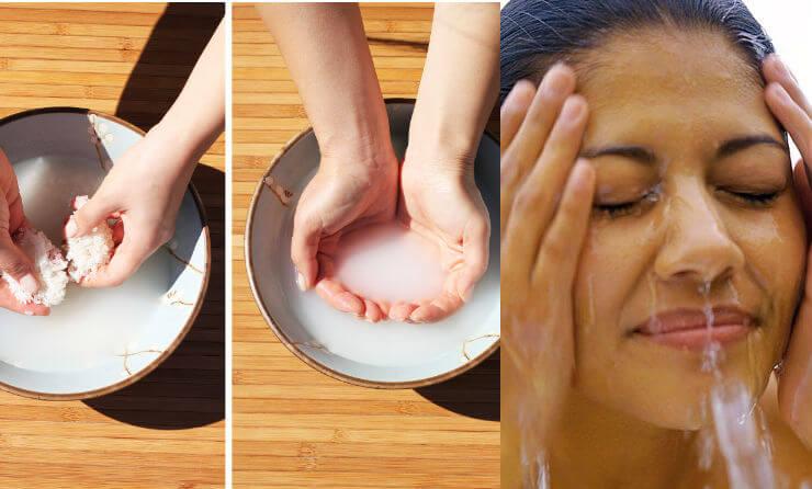 como lavar la cara con agua de arroz