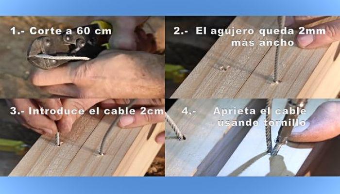 Corte y fijación de cable de acero para caballete plegable