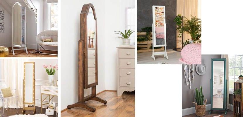 Espejo joyero de pie