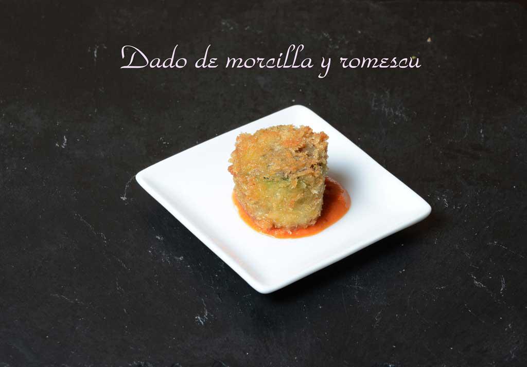 Aperitivos de boda. Dado de morcilla y romescu