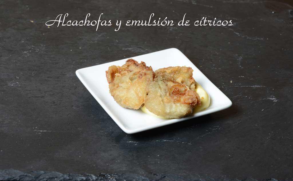 Aperitivos de boda. Alcachofas y emulsión de cítricos