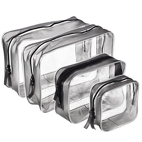4 Piezas de Bolsa de Aseo Portátil con Cremallera Bolsa de PVC Transparente Bolsa de Maquillaje Cosméticos Organizador Impermeable, Multi-tamaños (Pequeño, Medium, Grande)