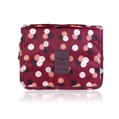 ULTNICE Bolso Cosmético Impermeable del maquillaje del bolso Bolso del almacenaje del almacenaje del bolso de la toalla con el gancho colgante para viajar rojo