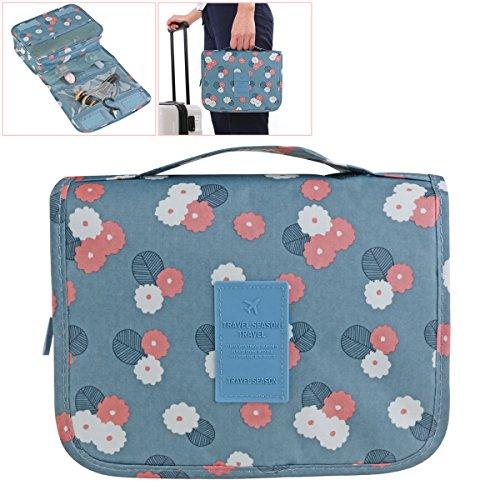 ULTNICE Bolso cosmético impermeable del maquillaje del bolso Bolso del almacenaje del almacenaje del bolso de la toalla con el gancho colgante para viajar azul