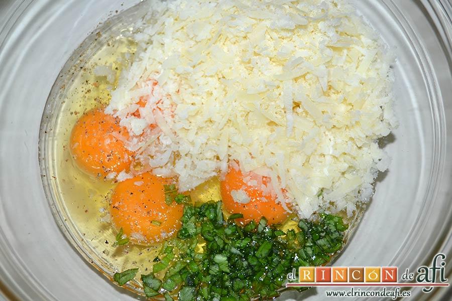 Tortilla de albahaca, añadir el queso rallado