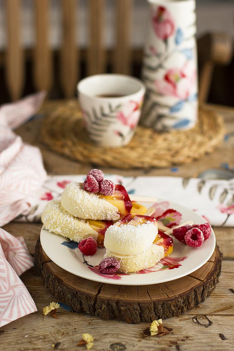 Helado de Mango, Frambuesa y Chocolate Blanco rico fácil y saludable