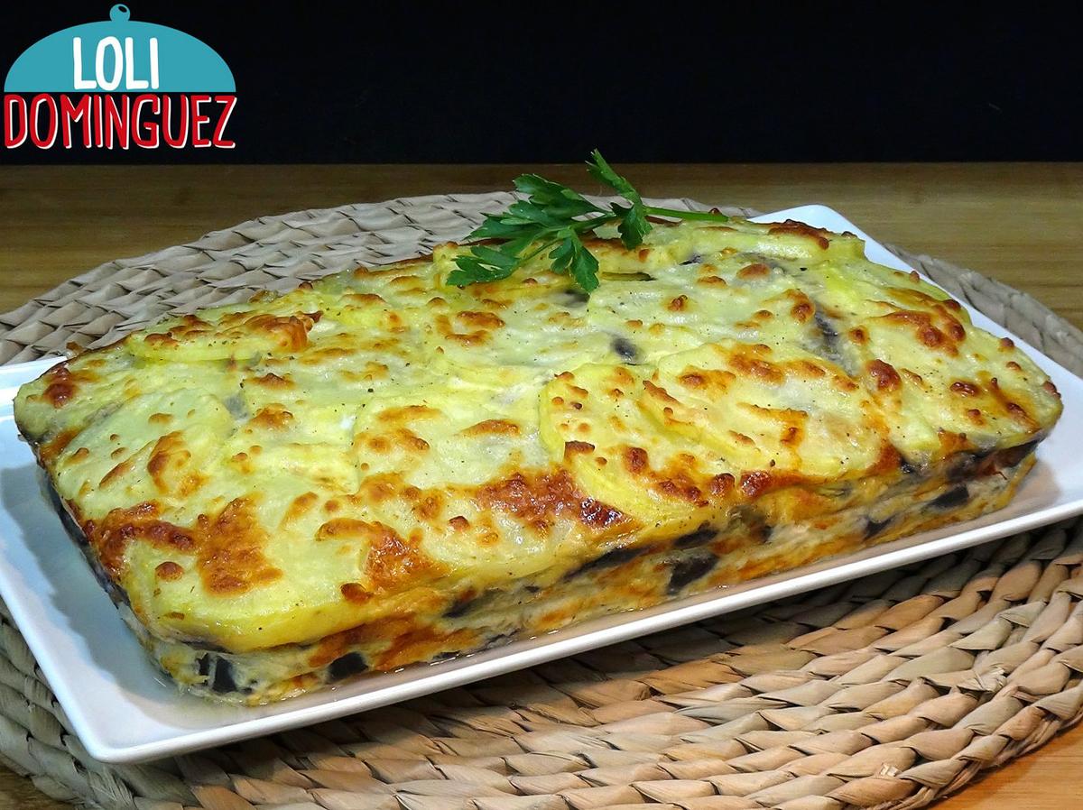 Pastel de patatas, berenjenas, jamón york y queso, súper fácil y SIN FRITOS. Una receta muy económica y rápida de preparar