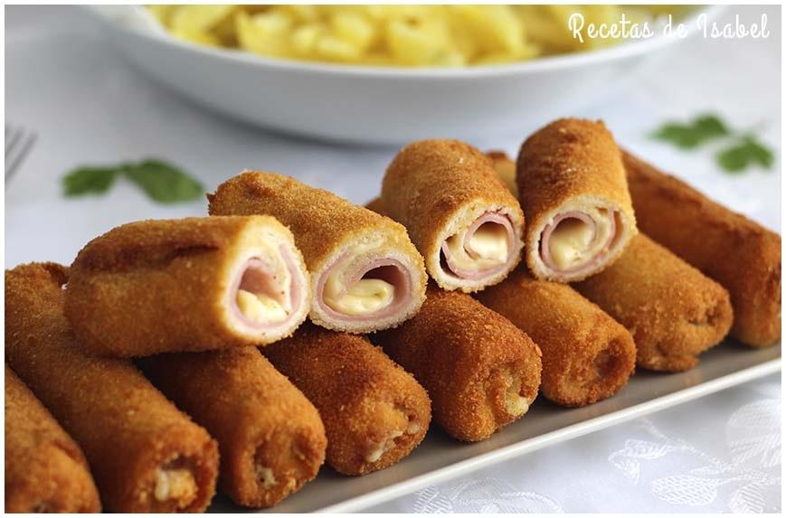 Flamenquines de pan de molde con jamón y queso