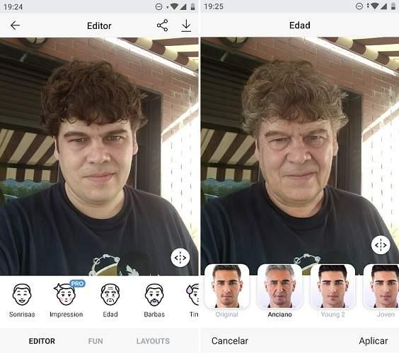 Aplicacion con filtros que aplican algoritmos e inteligencia artificial para mostrarnos como a una persona mayor o anciano