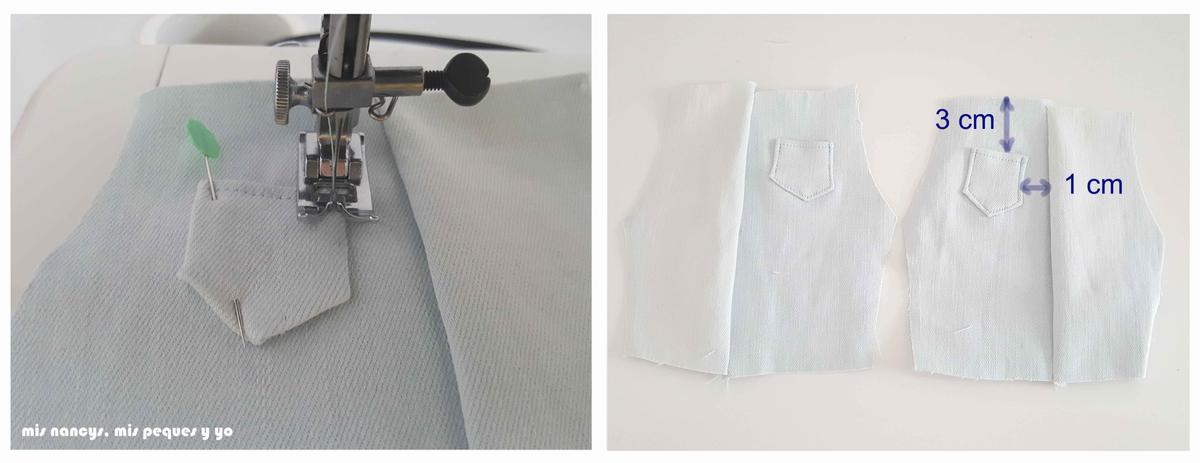 mis nancys, mis peques y yo, tutorial short vaquero para Nancy (patron gratis), coser bolsillos