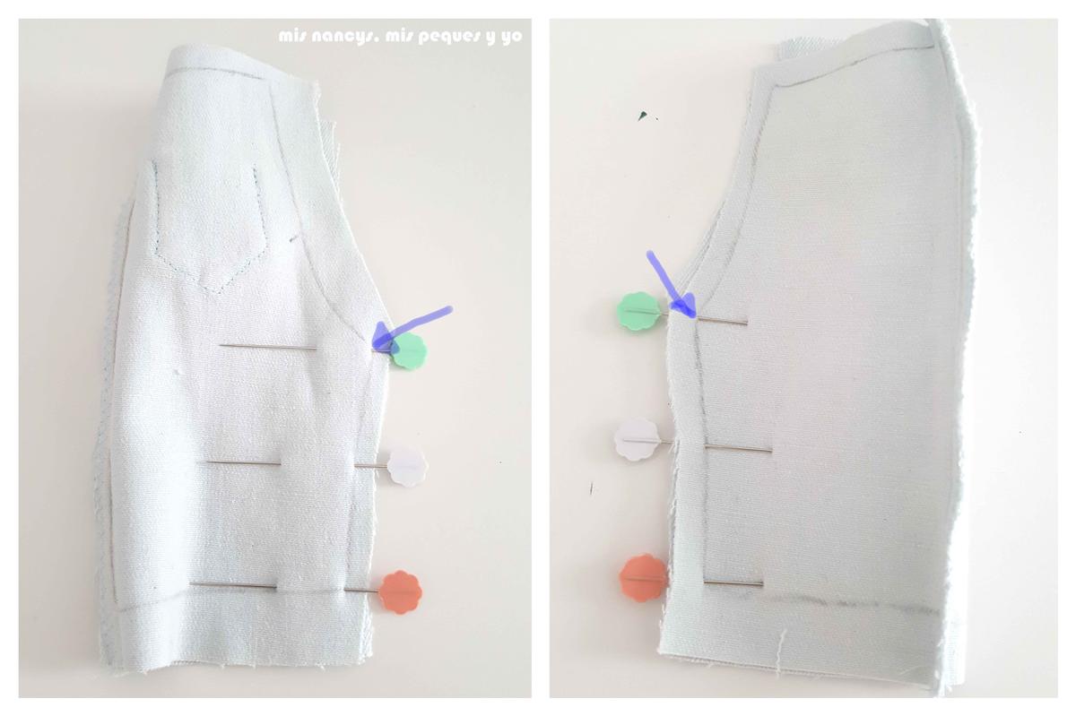 mis nancys, mis peques y yo, tutorial short vaquero para Nancy (patron gratis), coser parte interior perneras