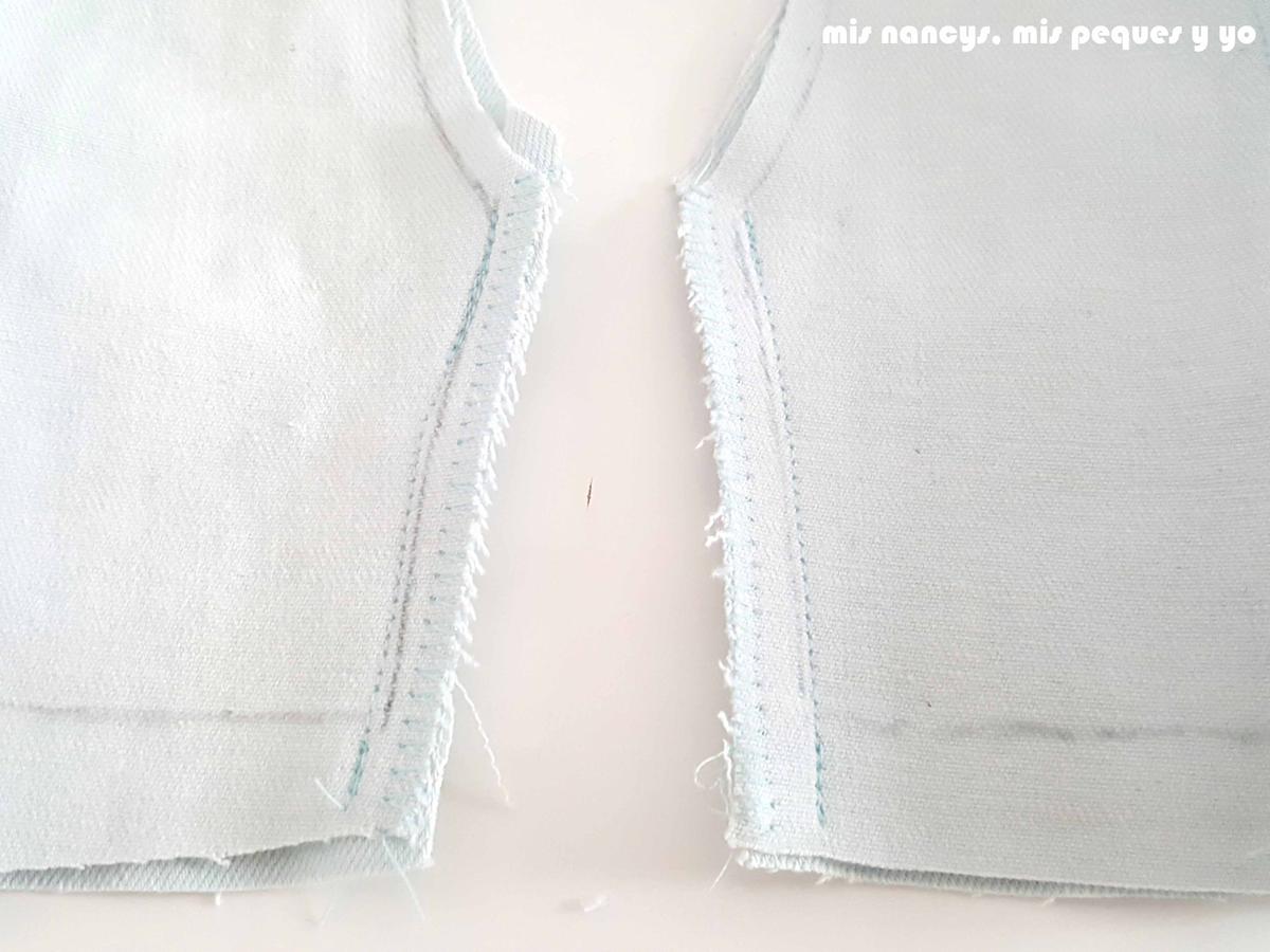 mis nancys, mis peques y yo, tutorial short vaquero para Nancy (patron gratis), sobrehilar